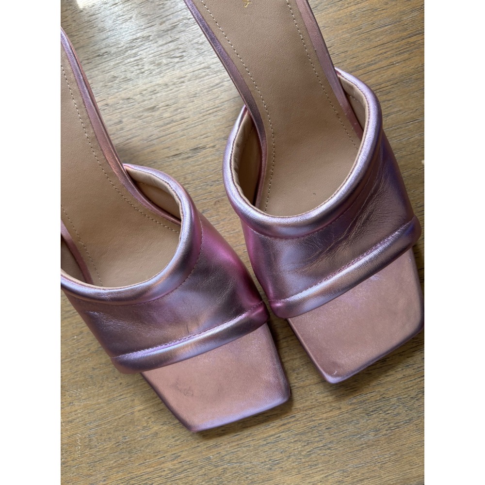 & Other Stories Metallic Pink Leather Square Toe Kitten Heel Mules Size 10 - Picture 2 of 9